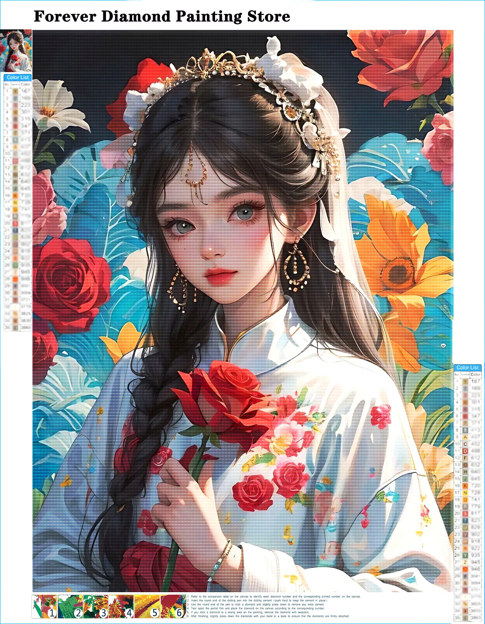 Diamond Rhinestones Painting Chine Antique Art Cartoon Cute Beauty Girl Cross Stitch Embroidery Picture Mosaic Craft Home Decor