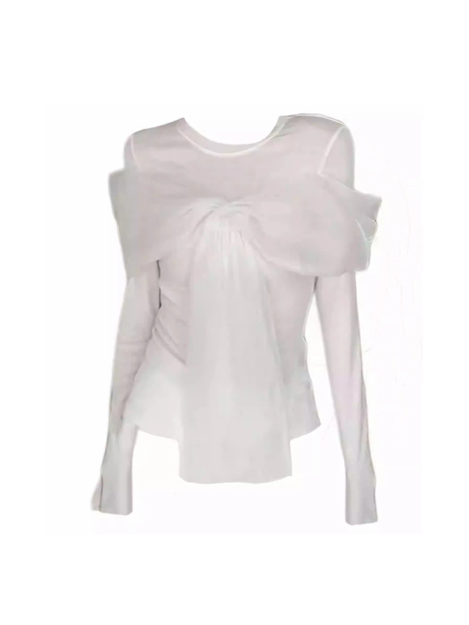 

Women White Bow Lace-up T-shirt Harajuku Y2k Gyaru Tee Top 90s Aesthetic Vintage Long Sleeve T-shirts 2000s Clothes Autumn 2025