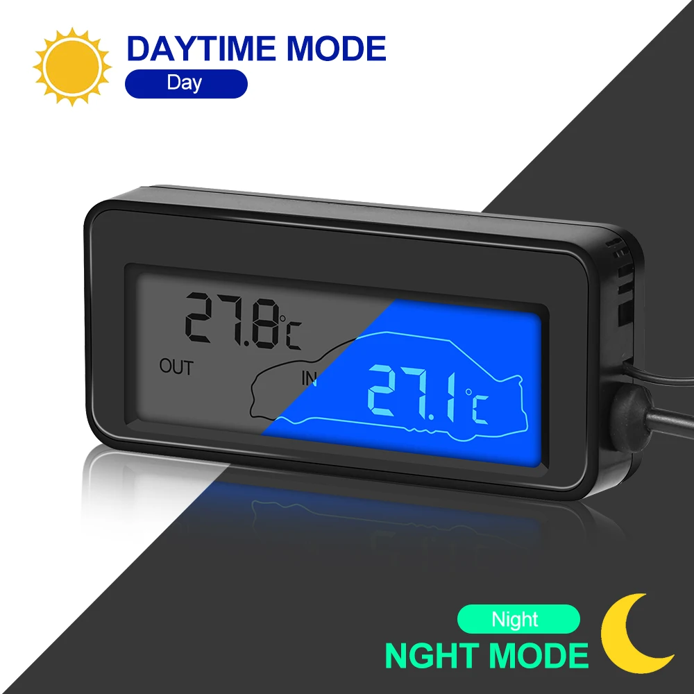 Termometro digitale per auto Mini LCD impermeabile per interni ed esterni comodo sensore di temperatura con cavo accendisigari da 1.5M