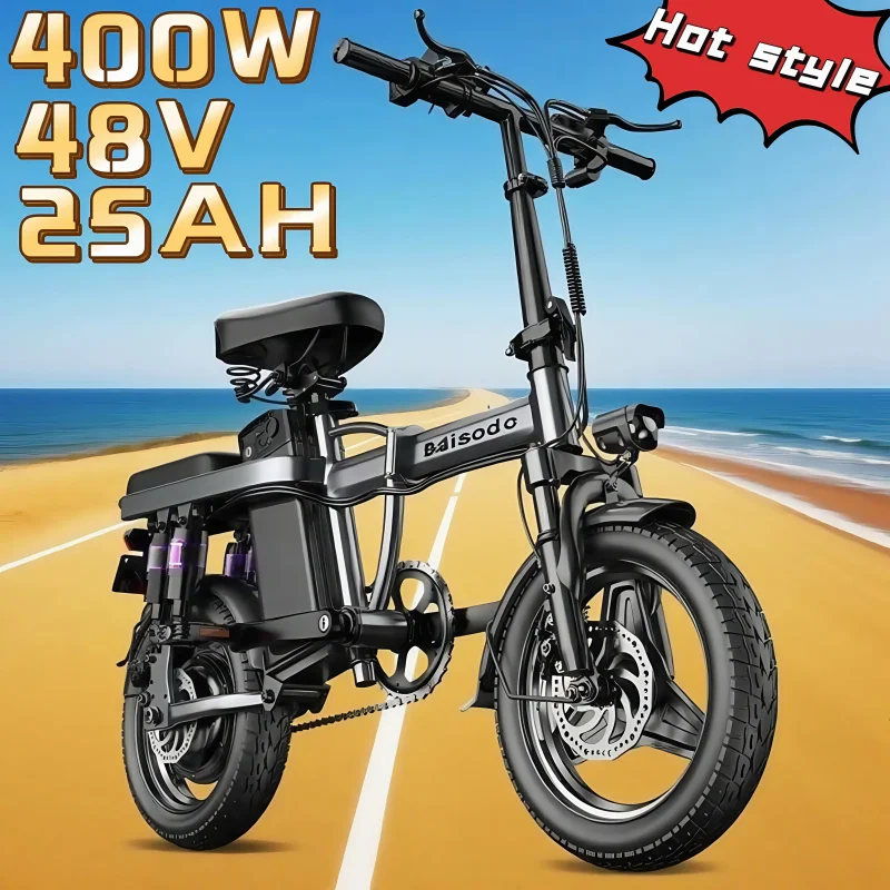 

Teenager Folding Bike Adult Bike 400W Motor, Urban Ebike 48V 15AH Removable Battery