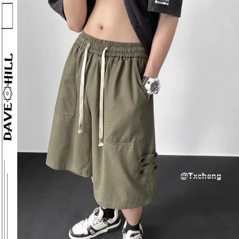 

Pure Cotton Tool Shorts Men Summer Japanese Five-point Loose Casual Wide-leg Over-knee Mid-trouser Pants