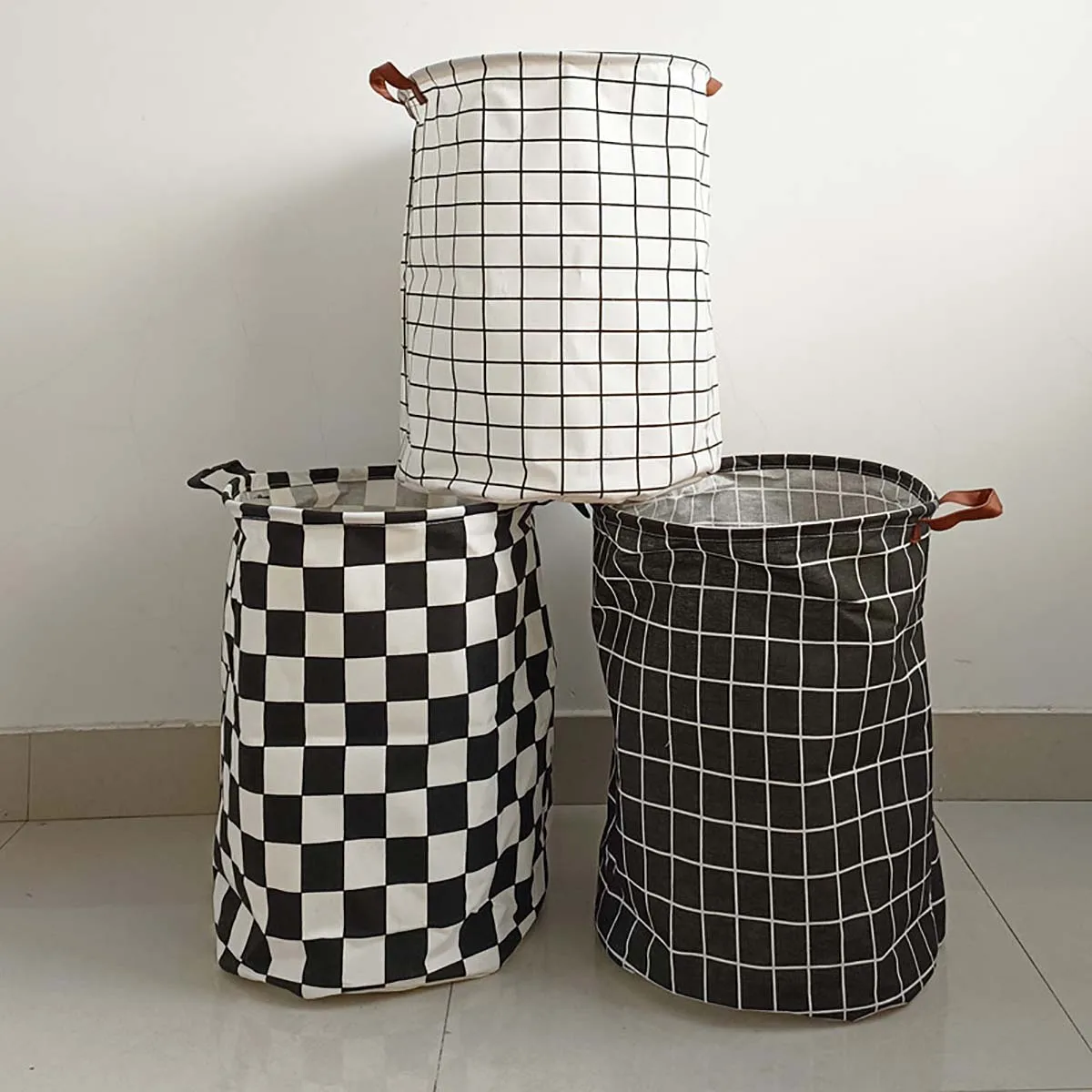 Moderne geruite canvas opbergmand 16,64 gallon - open wasmand met grote capaciteit voor kinderkamerdecoratie, slaapkamerspeelgoed en cadeau O