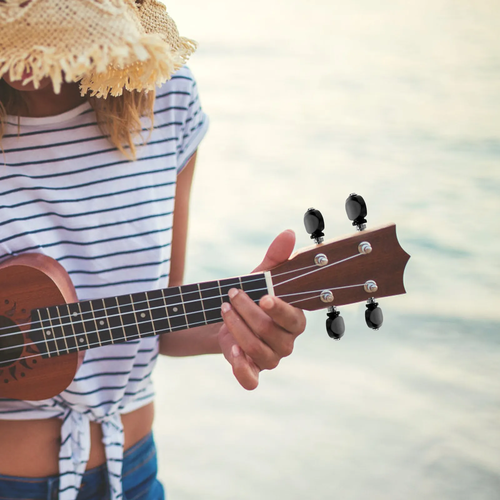 4 Peças de Tarraxas para Ukulele com Cabo Preto Resistente para Afinação Precisa e Duradoura de Ukulele Soprano, Concerto e Tenor