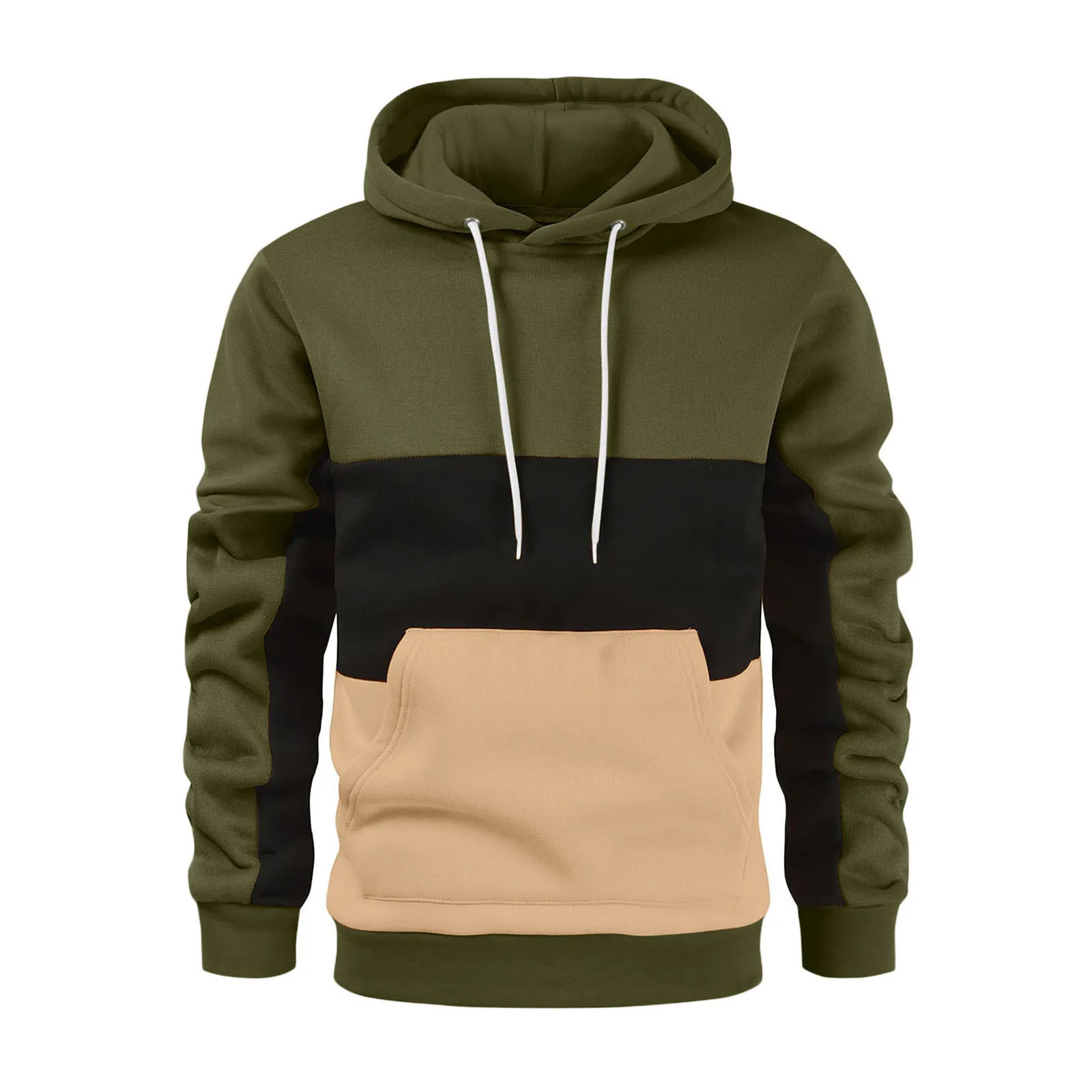 2024 Autumn/Winter Men\'s Fashion Casual Color blocked Hoodie with Velvet Warm Breathable Coat Outdoor Street Sports Running Wear