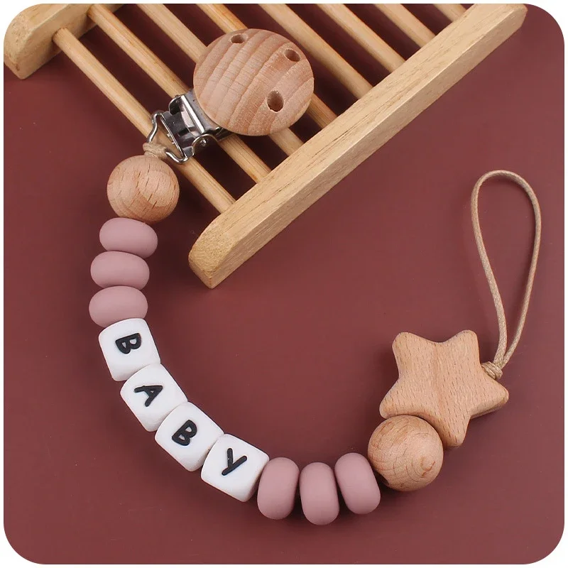 Baby Schnuller Clip personal isierte Name DIY Holz Stern Dummy Nippel Halter Kettens teether für Babys Neugeborene Geschenk Zeug Kau spielzeug