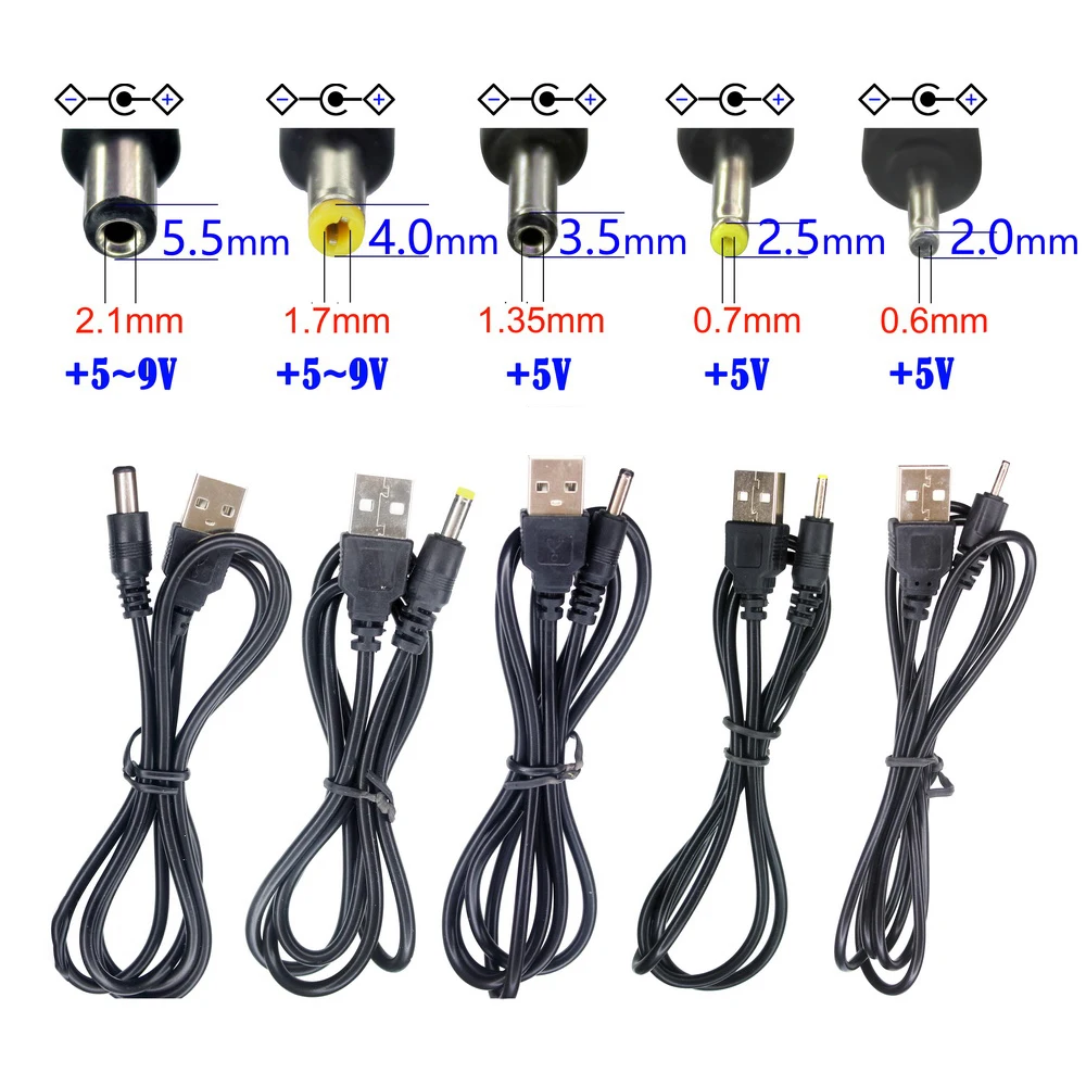 USB Port to 2.0 2.5  3.5 5V DC Barrel Jack Power Cable Connector 4.0  5.5