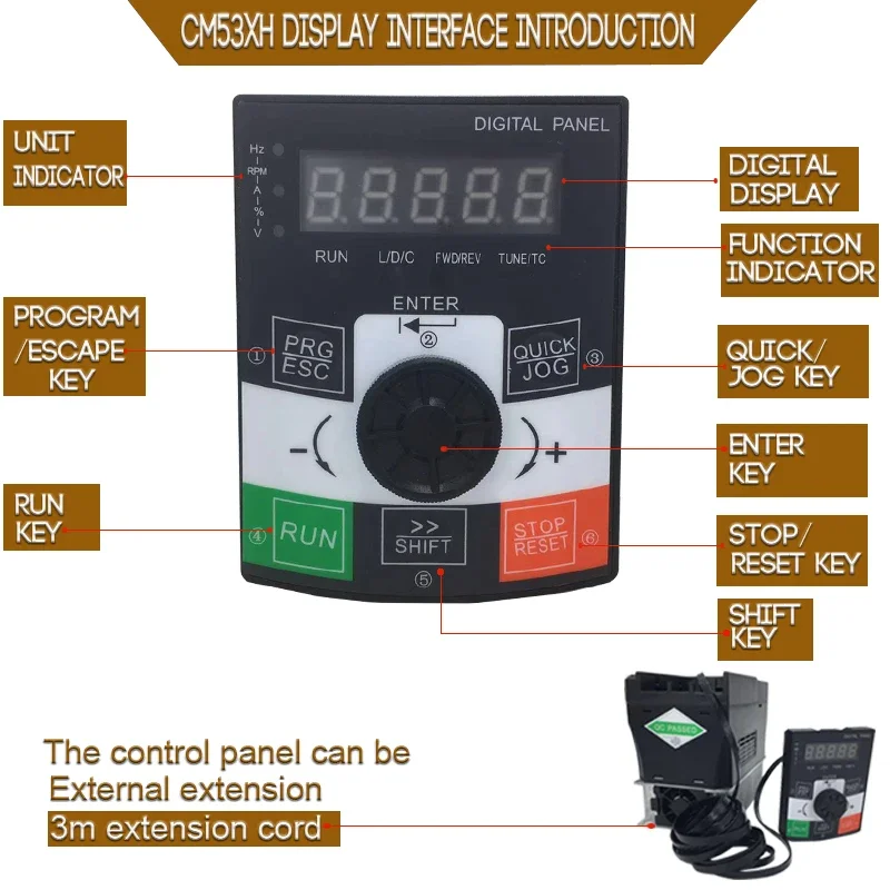 Frequency converter , CNC spindle motor speed controller , MODEL:CM53XH-3S 2R 2GB,60Hz VFD single phase input 2.2KW 220V