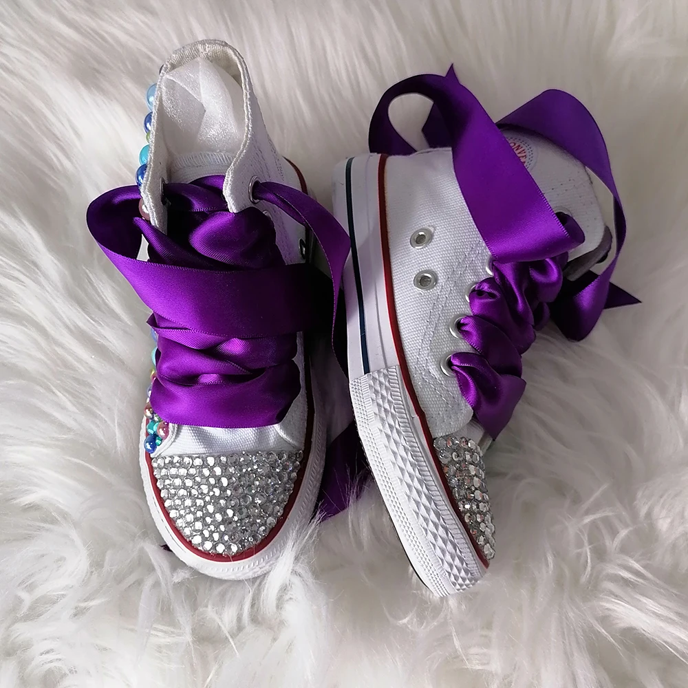 Handmade Rhinestones Bling Girls Womens Kids And Mother Candy Canvas Shoes Pearls Sneakers For Girl Birthday Party Wedding