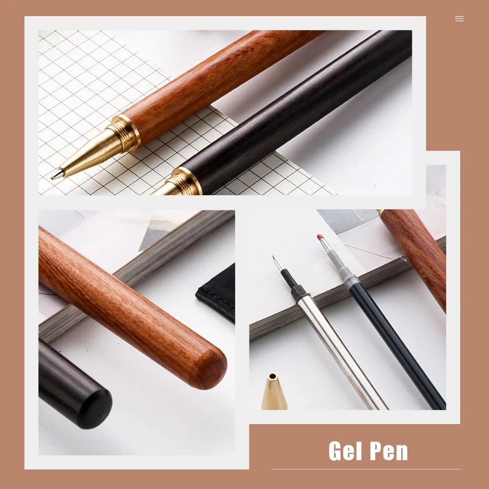 

2Pcs Rosewood Portable Gel Pens Delicate Business Pens Smooth Writing Sign Pen Office School Replaceable Pen Gift