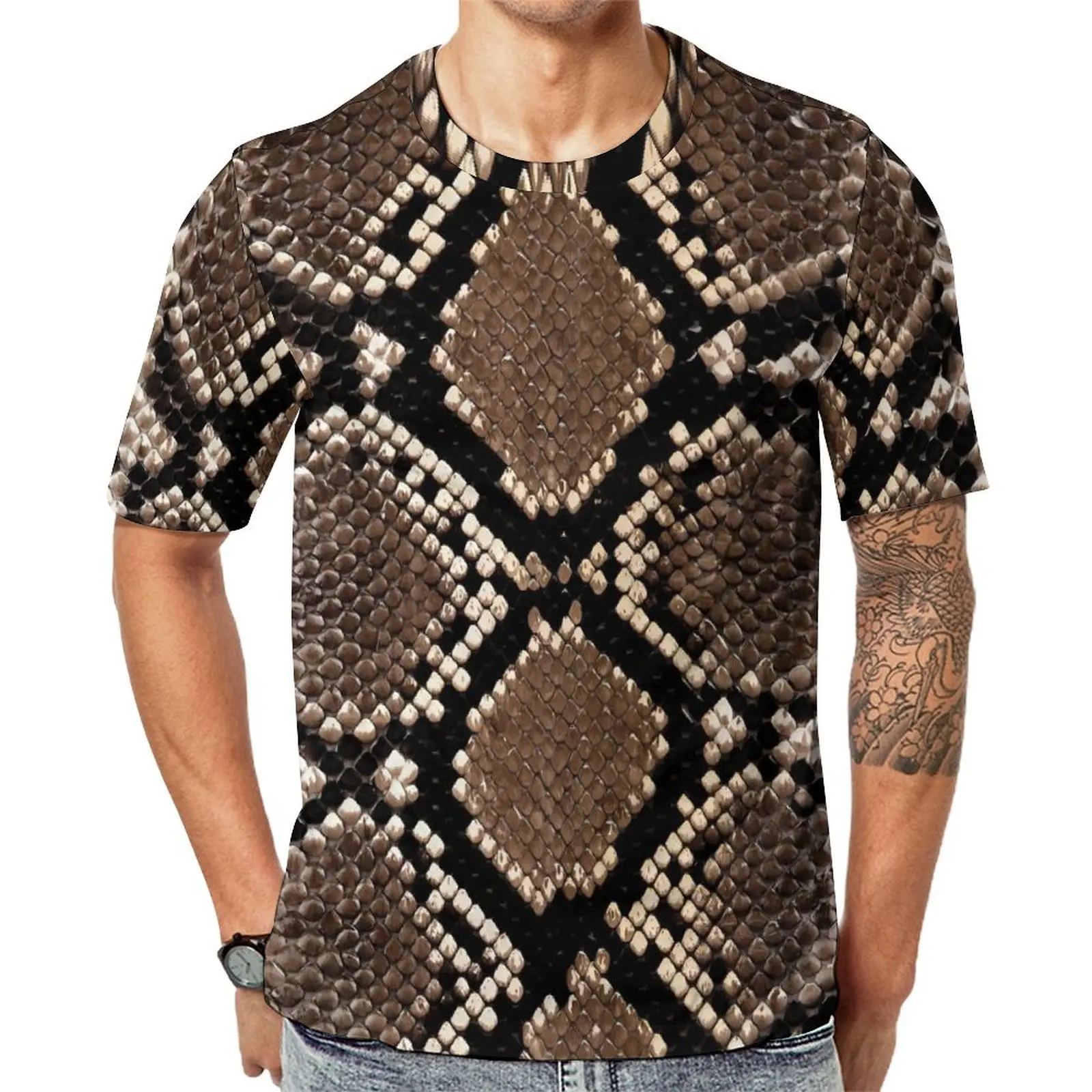 

Summer T-Shirt Python Snakeskin T Shirts Vintage Print Y2K Casual Hippie Tees For Man Short Sleeve Design Big Size Clothing
