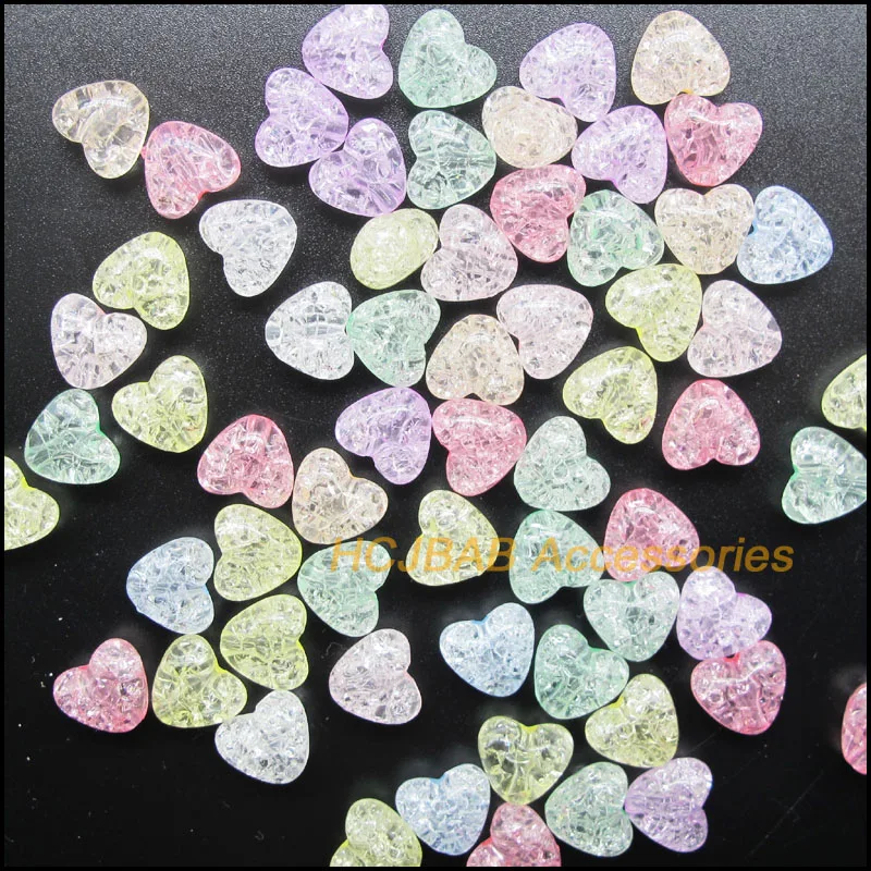 50Pcs Shivering Mixed Smooth Tiny Heart Acrylic Plastic Spacer Beads Charms 9.5x10.5mm