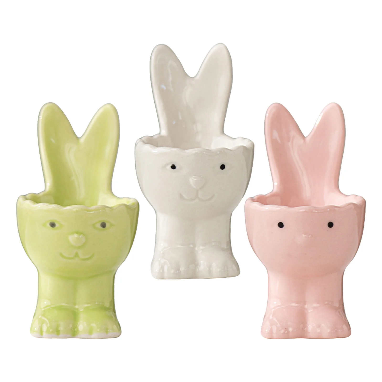 

3 шт., керамический держатель для яиц с заячьими ушками, пасхальные украшения, настольная фарфоровая чашка для яиц в форме кролика для кухонного обеденного стола