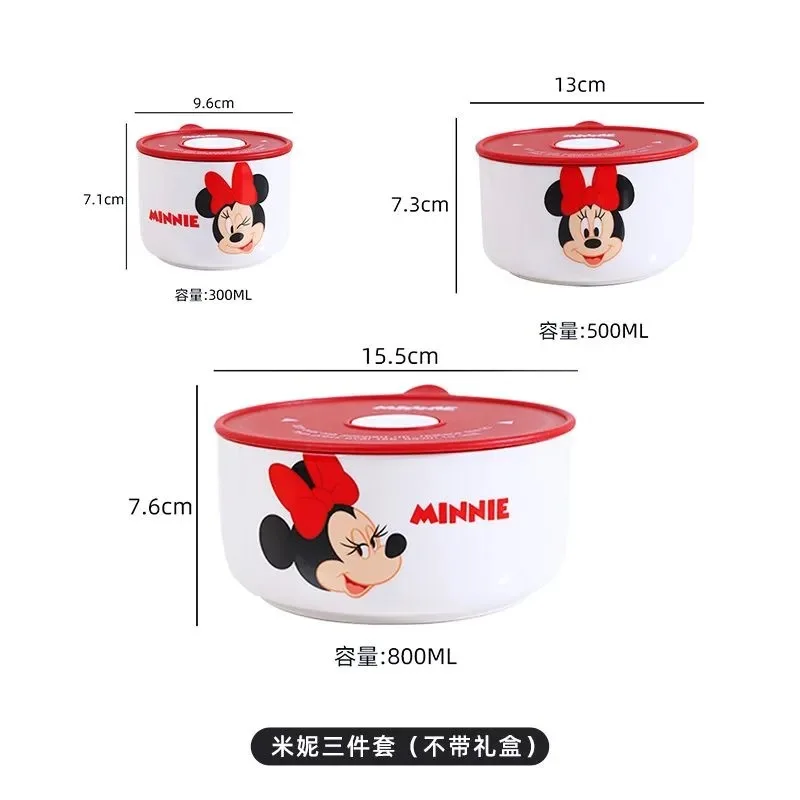 Mickey Bento Box 3 Piece Set Minnie Lunch Box Cartoon Ceramic Lunch Box Fresh Keeping Bowl Microwave Available Christmas Gift