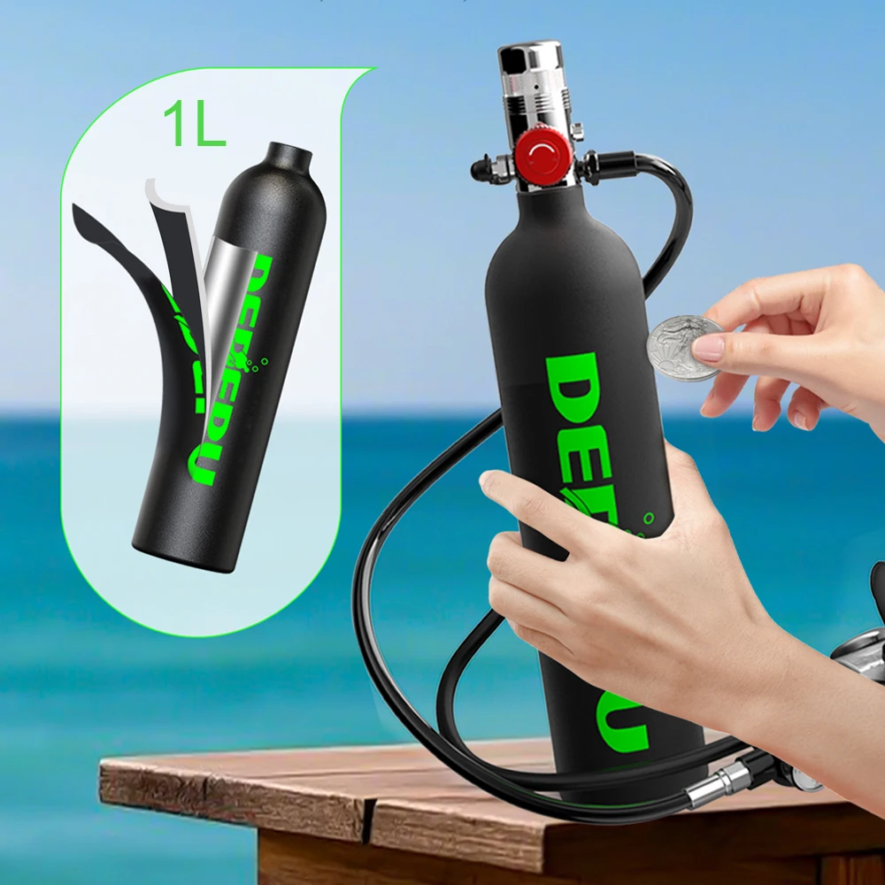 

DEDEPU Portable Mini Diving 1L Cylinder Aluminum Alloy and Silicone Tank 20 Minutes of Usage with Diving Mask Snorkel + Bag