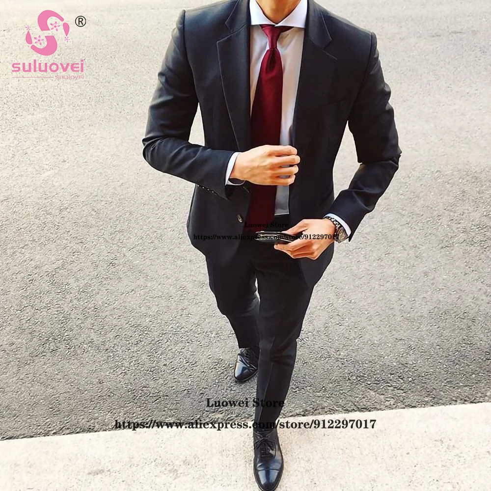 

Fashion Groom Slim Fit Suits For Men 2 Piece Jacket Pants Set Male Office Business Blazer Formal Wedding Prom Notch Lapel Tuxedo