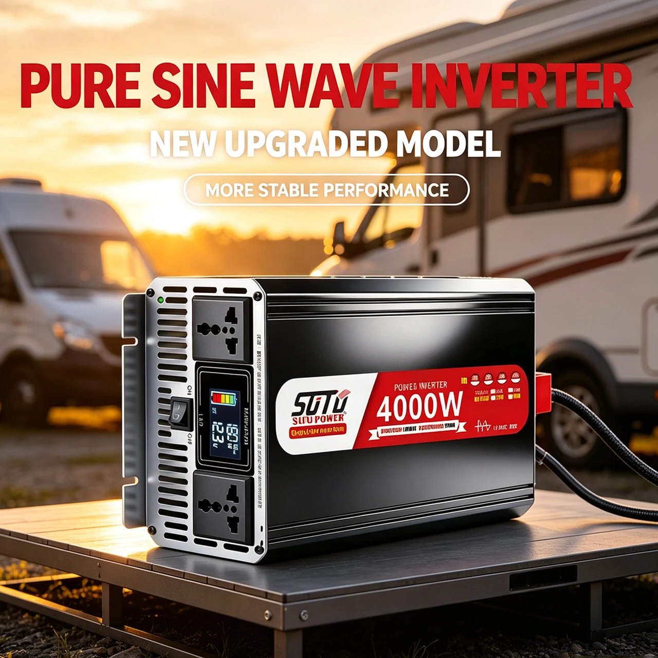 Pure Sine Wave Inverter 12V 24V 4000W to 220V 50Hz 110V 60Hz Car Home Battery Solar Power Converter universal and European Socke