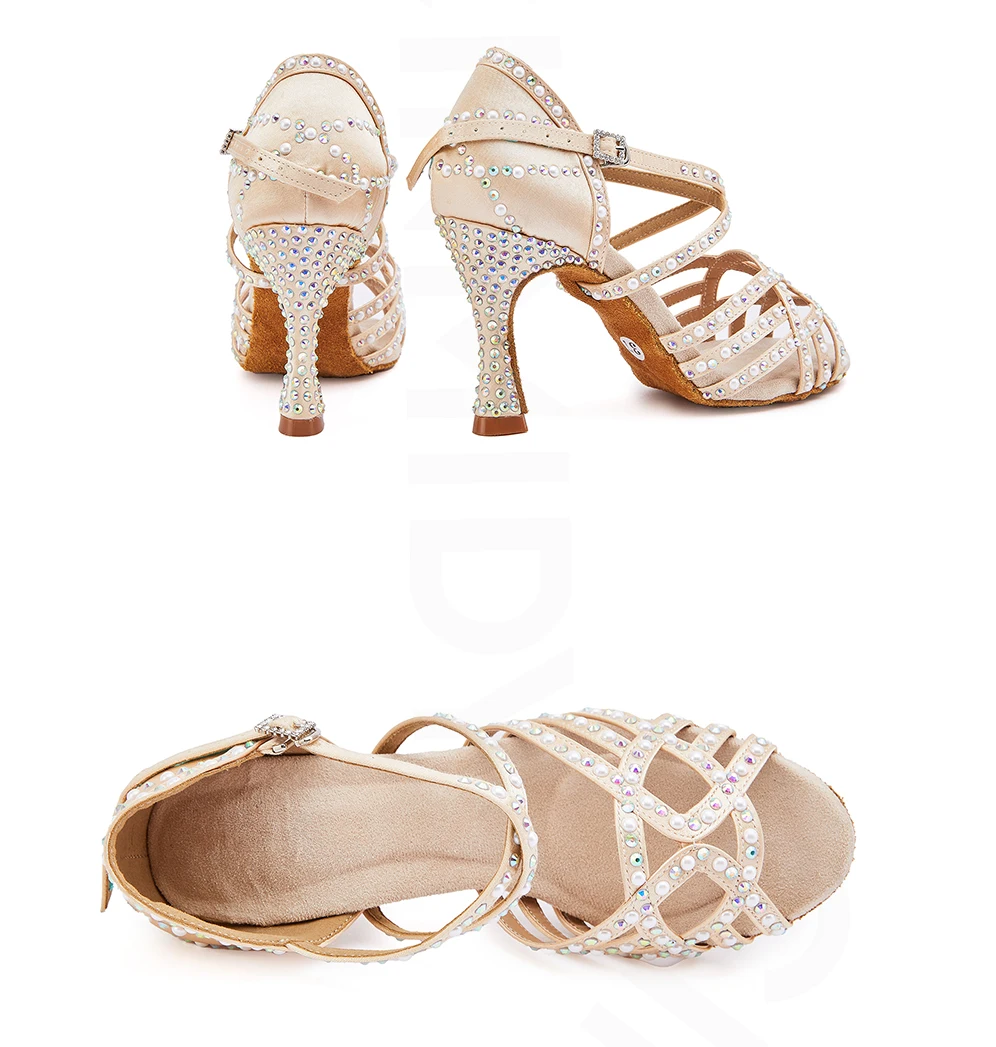 CINMIDY Perlen Latein Tanzschuhe Tango Salsa Jazz Ballsaal Tanzschuhe für Damen Rote Strass Hochzeitsschuhe – Detail 12