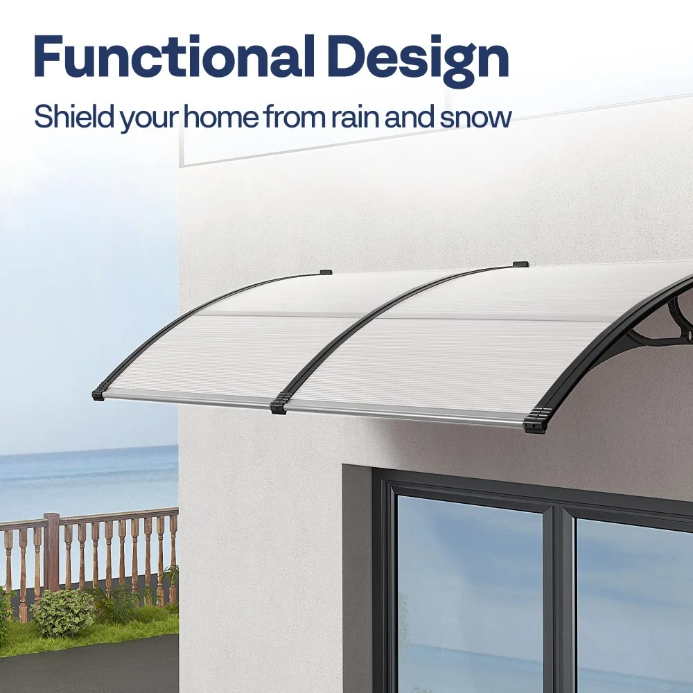 Polycarbonate Window Door Awning Spliced Canopy Transparent with Black Bracket 38 Inch x 78 Inch