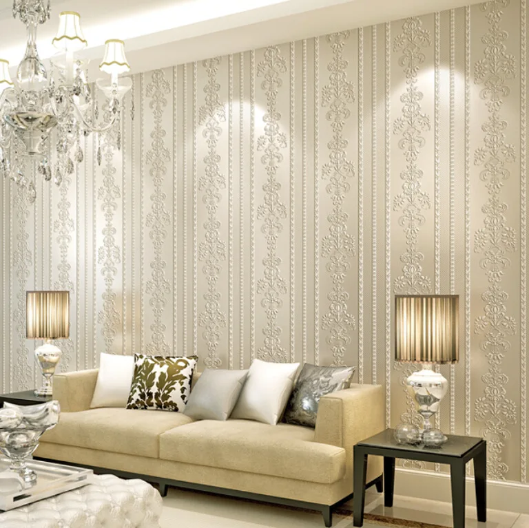 European style striped 3D embossed non woven wallpaper for living room bedroom feature wall wholesale non woven wall covering