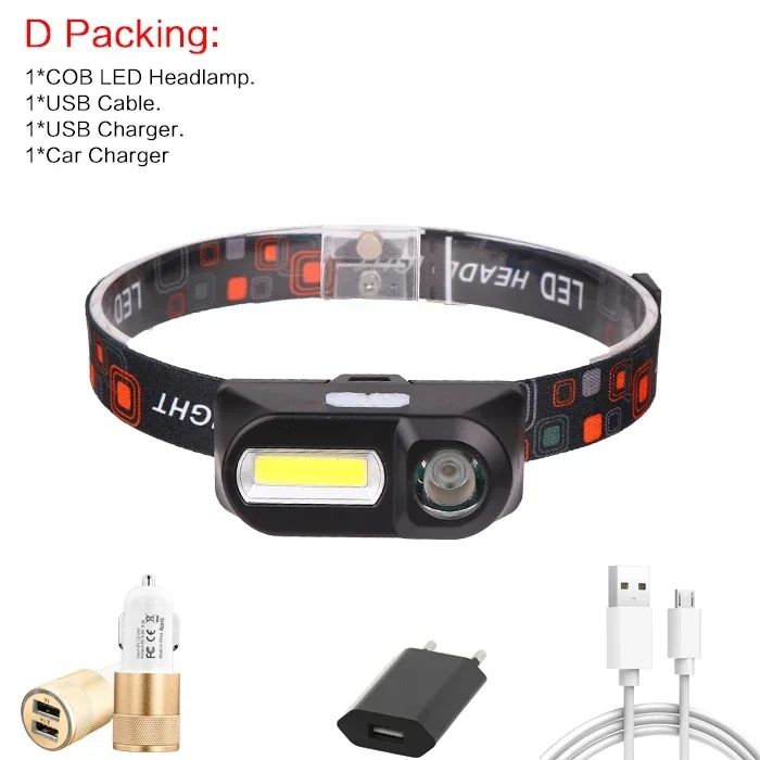 6500LM superheldere XPE + COB-koplamp 6 modi oplaadbare koplamp waterdichte hoofdlamp met 18650 batterij voor kamperen wandelen