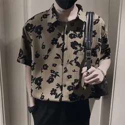 Camisas con estampado Floral coreano para hombre, ropa con bolsillos, botones, solapa, holgada, combina con todo, informal, 2024