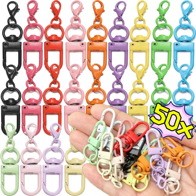 Lobster Clasp Spring Buckle Keychain with Chains Colorful Keyrings for DIY Jewelry Making Carabiner Key Ring Hooks Bags Buckle