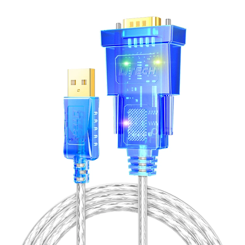 DTECH – adaptateur de Port série USB vers RS232 DB9, câble de données avec voyant lumineux pour programmation PLC, 2m de longueur, 300bps ~ 460800bps