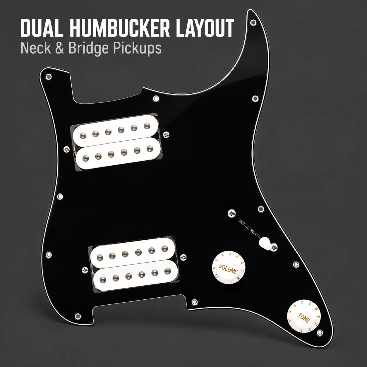 HH Prewired Pickguard Assembly for ST/SQ Style Electric Guitar Dual Humbucker 1V1T 3-Way Switch Gloss Black
