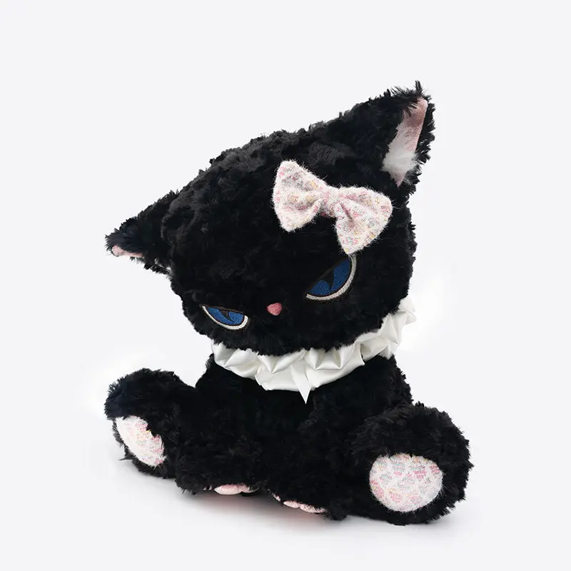 Zeio Black Cat Plush Doll With Bow Soft Stuffed Animal Comfort Throw Pillow Home Ornament Birthday Gift For Girlfriend