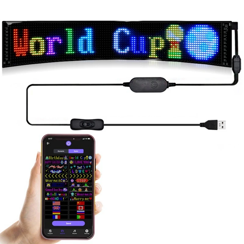 Panel LED Pixel, elastyczny modułu LED USB 5V wyświetlanie animacji tekstu z przewijaniem RGB, aplikacja Bluetooth, 16x64 diody 9,2x32,2 Cm trwałe