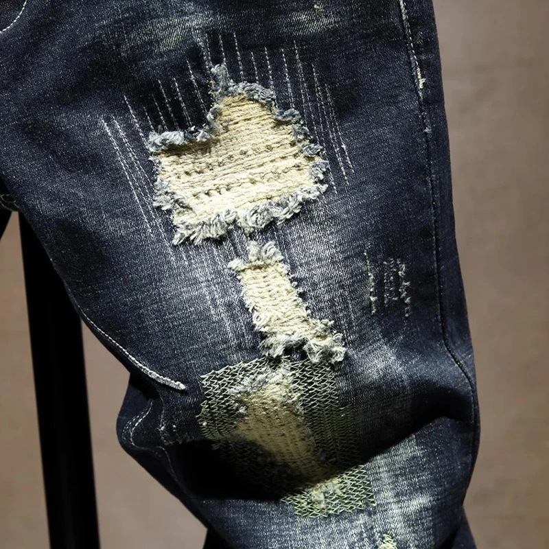 Italian Fashion New Jeans Y2kScratch Washed Nostalgic Stretch Slimming Retro Blue Jeans Designer Pants Hombre