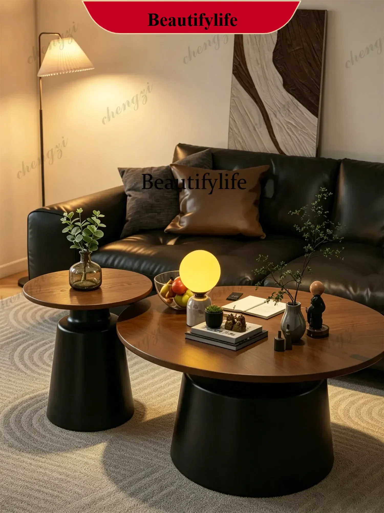 Modern simple small apartment round living room movable coffee table p182