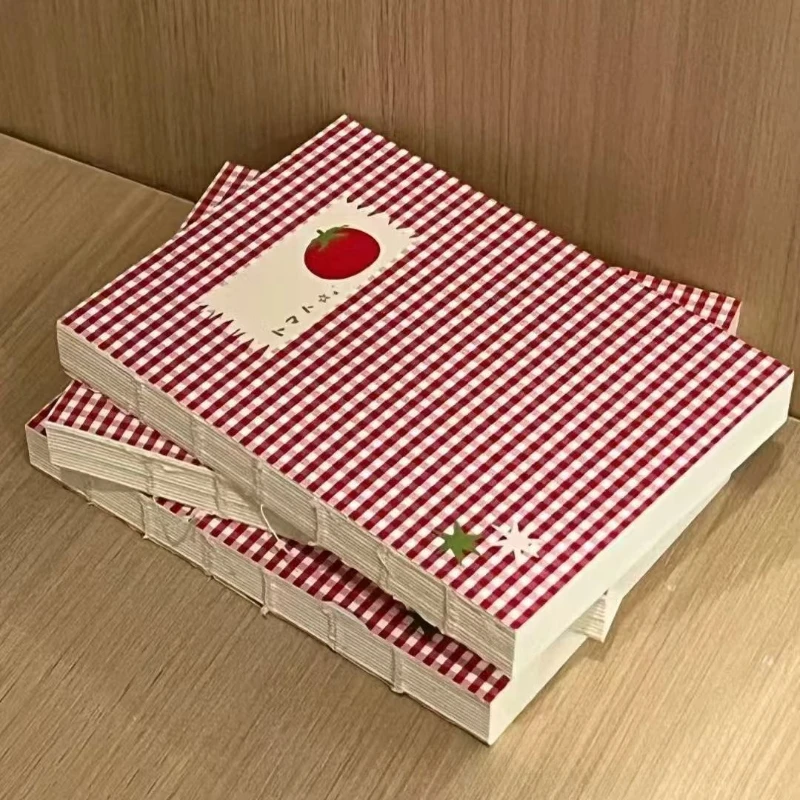 Tomato Checkered Blank Mini Thread-bound 80-page Diary for Students
