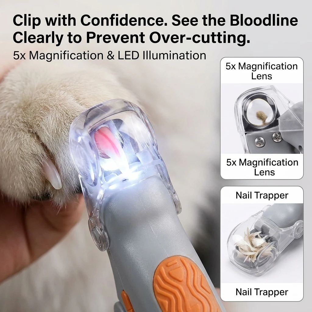 Pet Nail Clippers with LED Light Professional Dog and Cat Grooming Trimmer for Safe Precise Trimming and Polishing