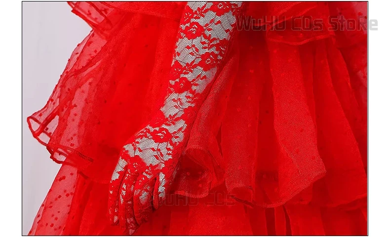 Halloween Lydia Beetle Cosplay Deetz Costume Juices Red Tulle Dress Gothic Scary Creepy Uniform Girl Carnival Party Fancy Outfit