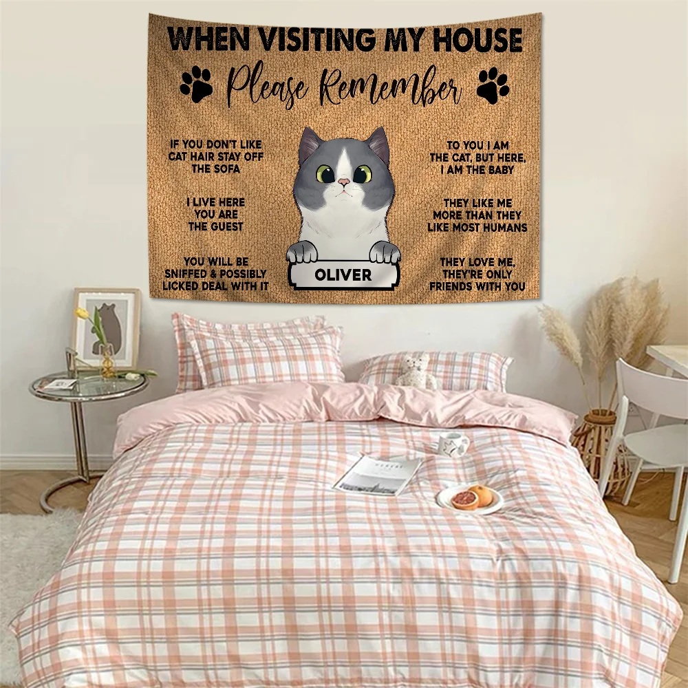 Keep In Mind When V-Visiting The H-House Cartoon Cat Welcome Bohemian Tapestry Hanging Tarot Rugs Dorm Wall Hanging Home Decor