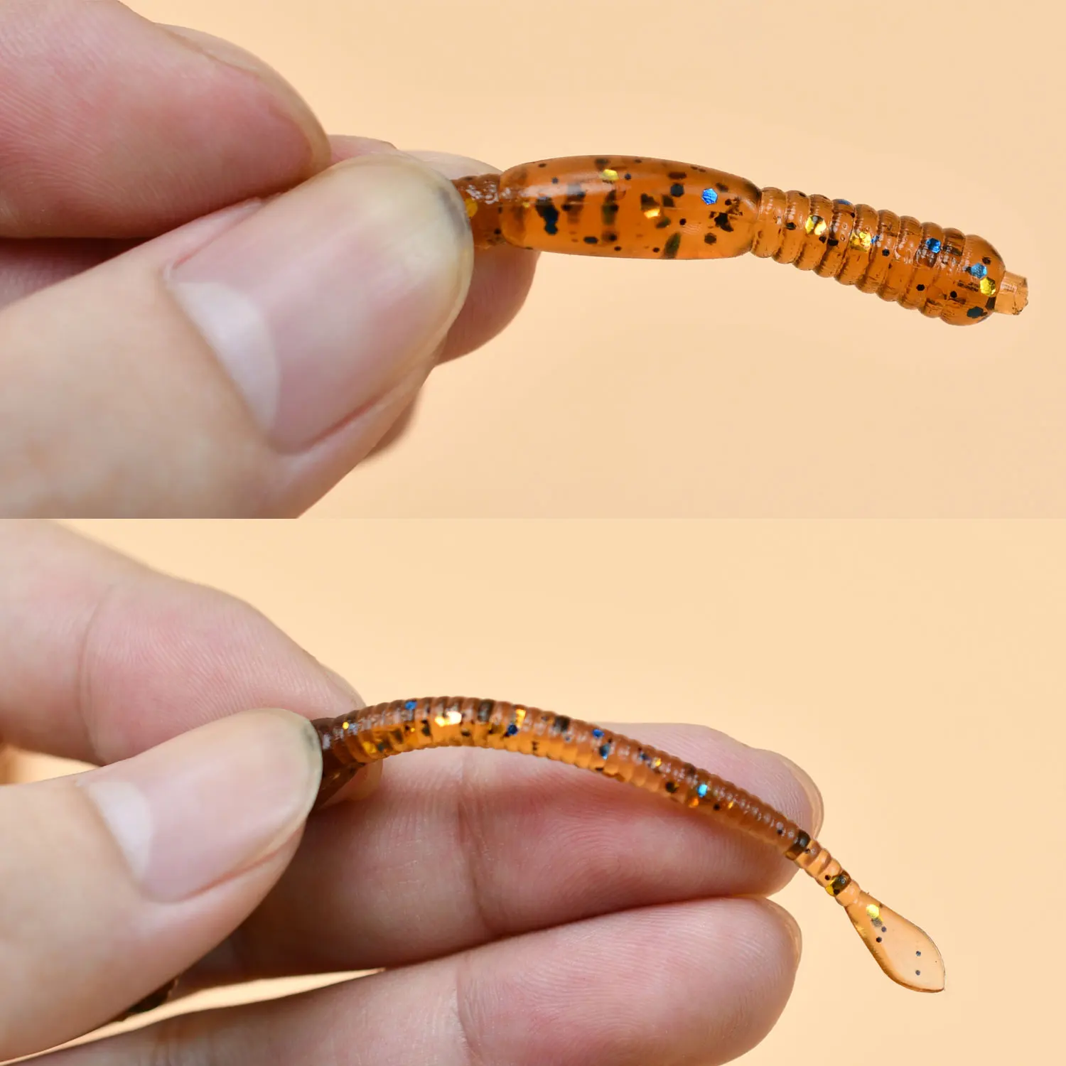 Topranc 60Pcs Soft Lure Wobblers Bass/Carp Simulation Earthworm Worm Fishing Baits Slow Sinking Artificial Fishing Lures