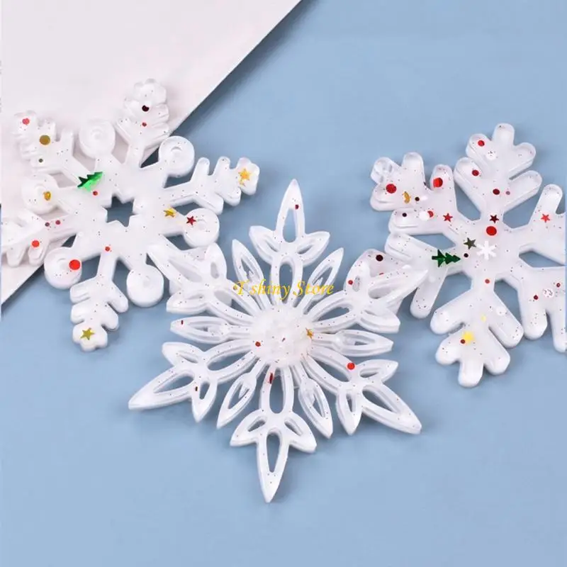 N58F Diy Crystal Epoxy Mold Christmas Series Three-in-one Snowflakes Silicone Mold