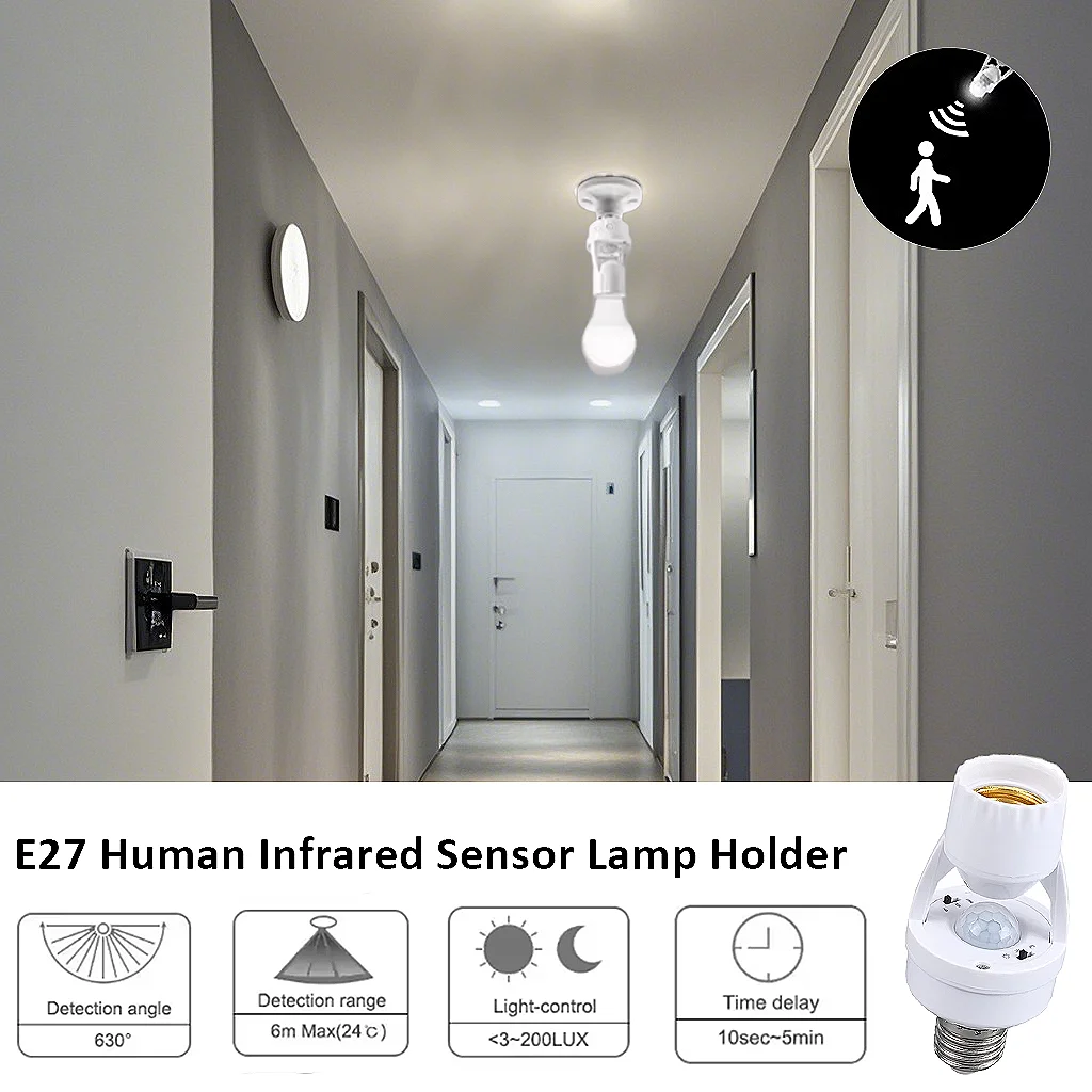

AC 85-265 В E27 инфракрасный датчик патрон PIR датчик движения человека для прихожей лестницы балкон датчик переключатель светодиодный адаптер лампы