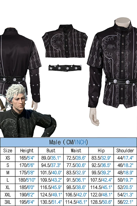 Spiel Baldur Cos Gate Astarion Cosplay Kostüm Outfit Fantasie schwarze Tops Halloween Karneval Anzug Zubehör für erwachsene Männer Rollenspiel