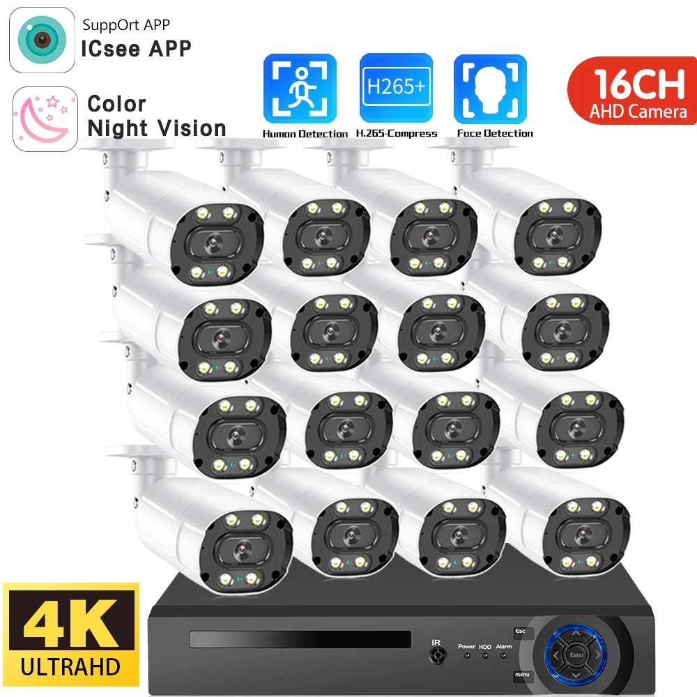 

8MP/16/8CH AHD DVR Face Detection Color Night Motion Detection Outdoor Security Camera System SetCCTV Video Surveillance Kit