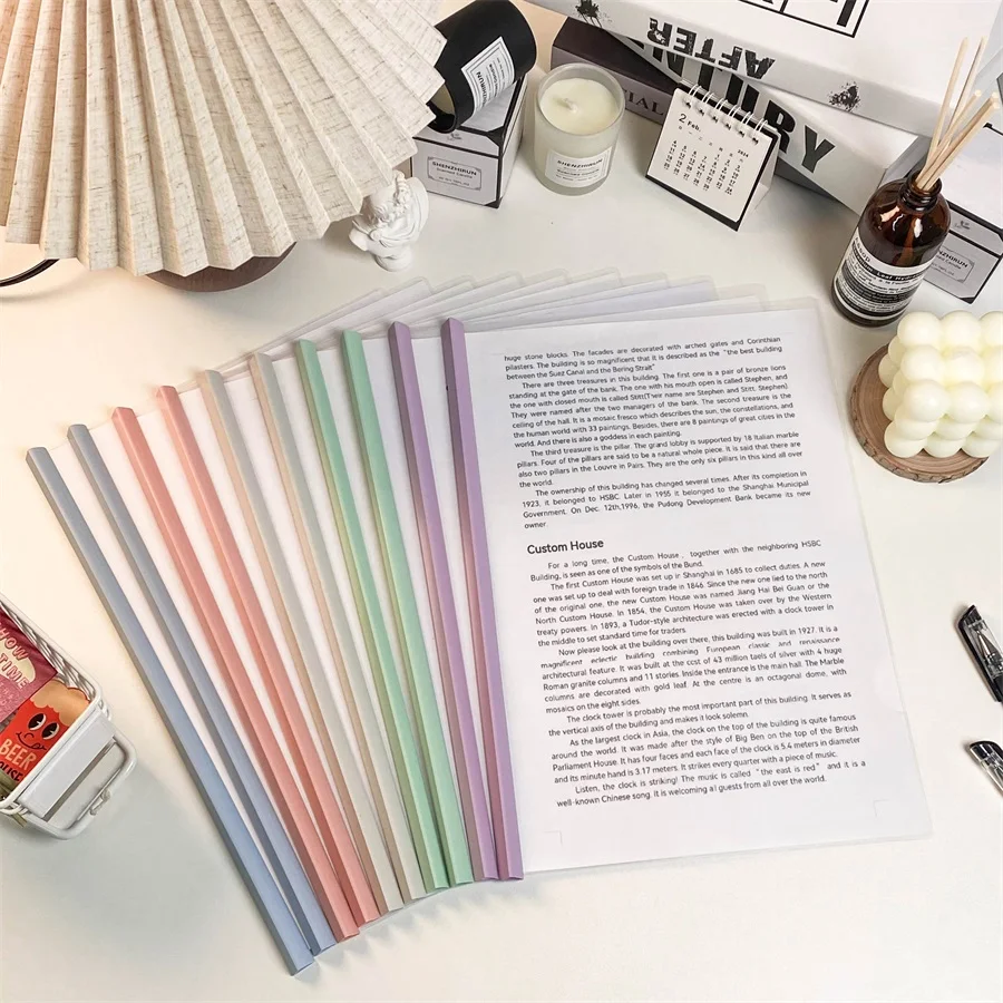 

10 Morandi triangle drawbar a4 drawbar clip Transparent paper clip Large capacity drawbar clip Thickened plastic brochure Office