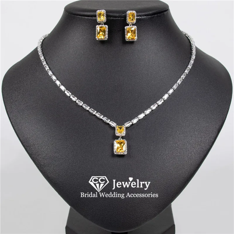

CC Elegant Necklace Stud Earrings Sets Women Accessories Wedding Jewelry Set Bridal Dress Engagement Bijoux Crystal Gifts HL132