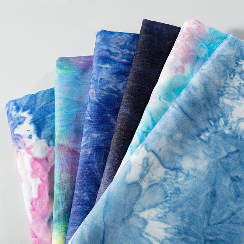 Tie Dye Denim Fabric Thin for Sewing Summer Clothes Dresses Colourful by Half Meter