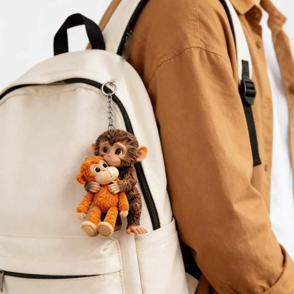 Cartoon Style Hugging Monkey Keychain Acrylic 2d Flat Charm Pendant Holiday Gift Bag Charm Car Key Pendant Handmade Collectible