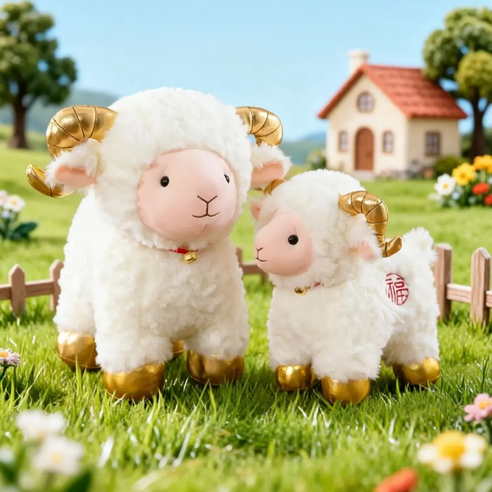 Soft Plump Design Sheep Plush Toy With Bell Curly Hair Lucky Lamb Stuffed Animal With Scarf Plump Design Soft Stuffed Sheep