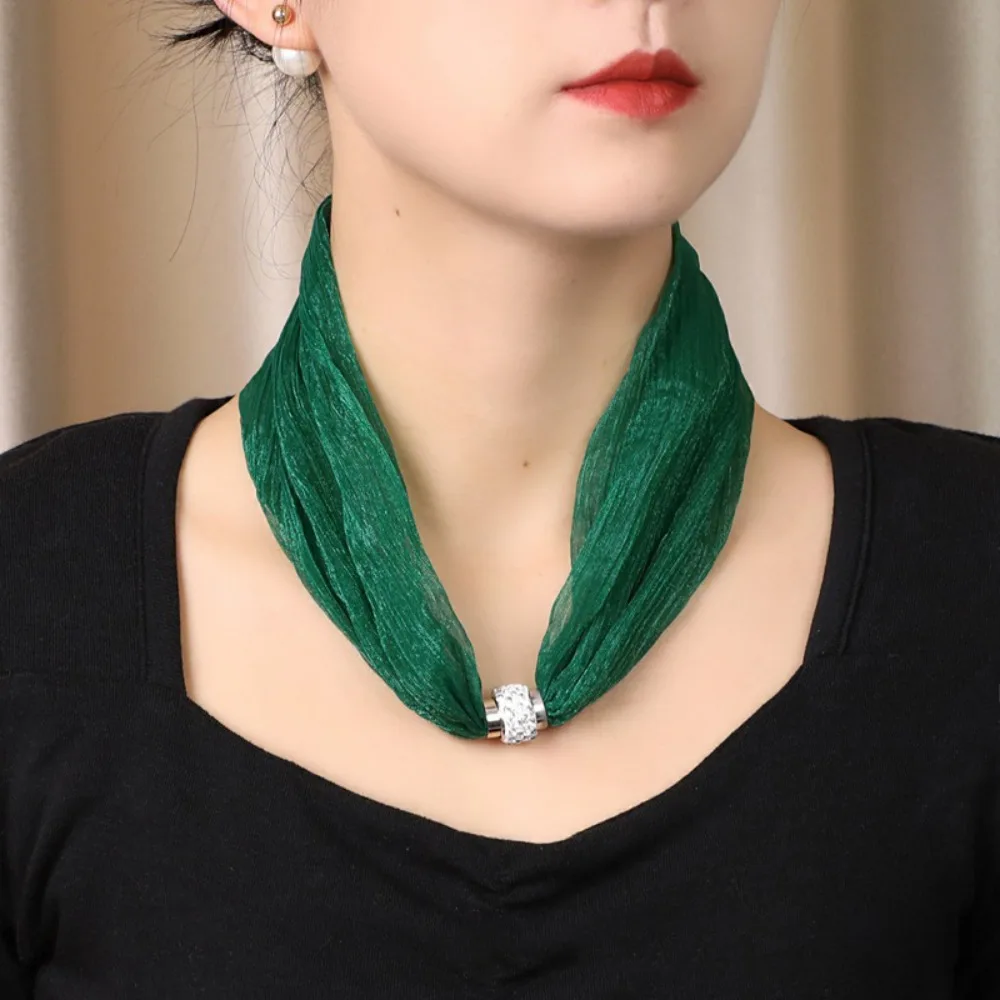 Luxury Magnetic Buckle Women Scarf Solid Color Soft Silk Scarf Necklace Style Scarf