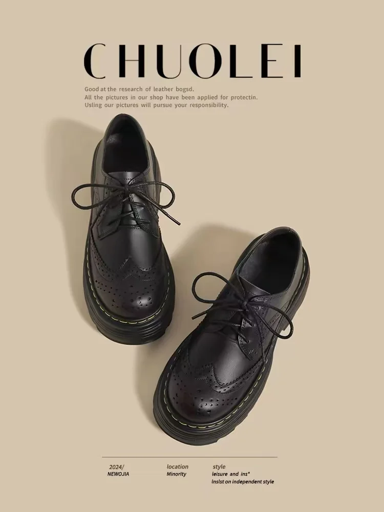 Fashion British Style Women Shoes High Quality Spring Autumn Casual Shoes Thick-Soled Lace-Up Loafer Shoes High Heels Pumps