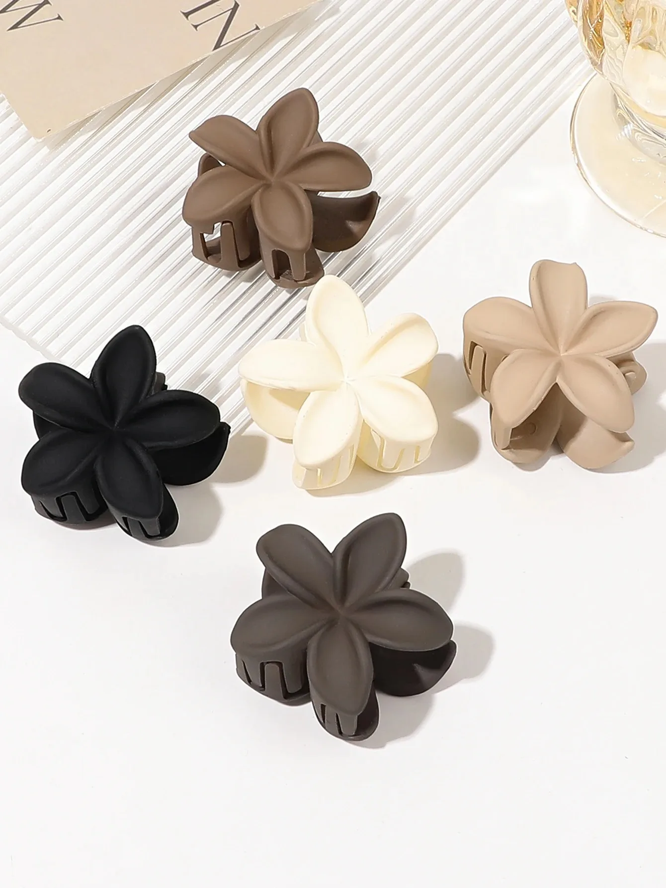 5 Pcs Small Flower Shaped Matte Hair Claw Clips for Women And Girls Neutral Colors Thin Hair Friendly