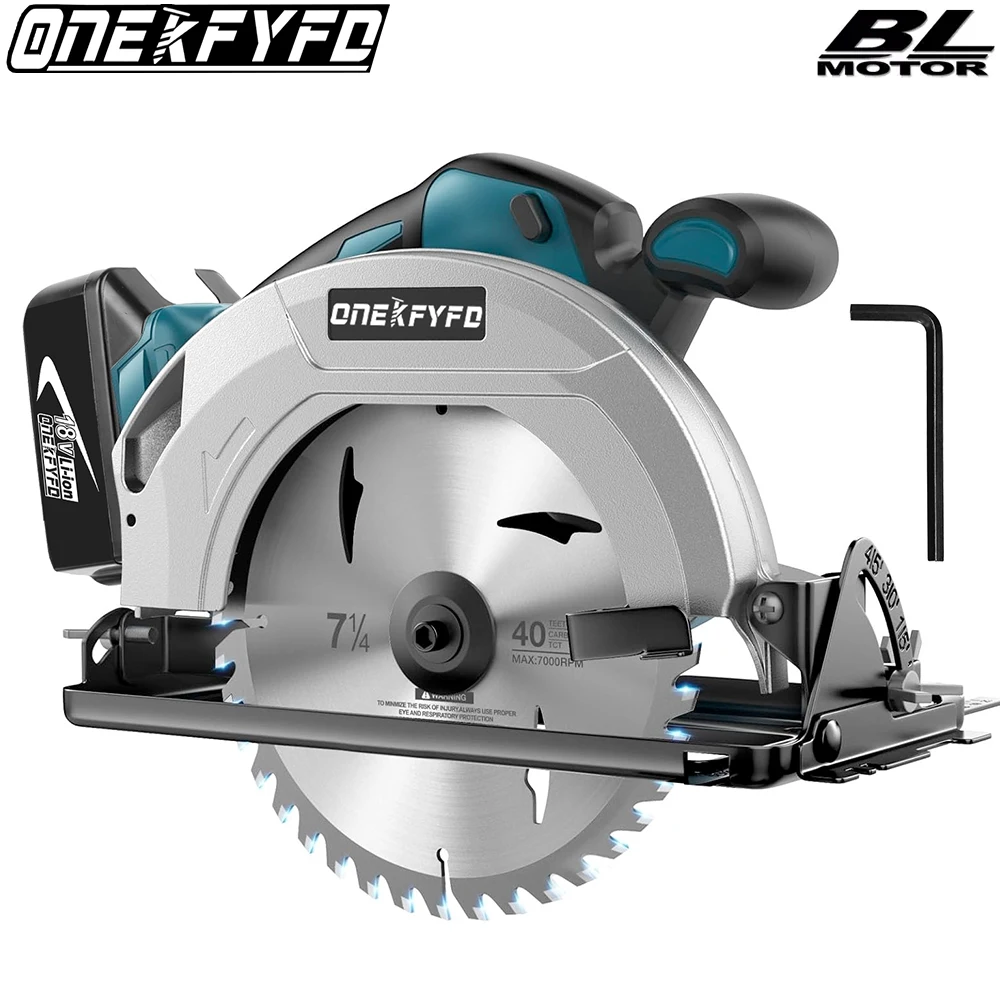 ONEKFYFD 7 Inch Brushless Electric Circular Saw Cordless Efficient Woodworking Cutting Power Tools For Makita 18V Battery